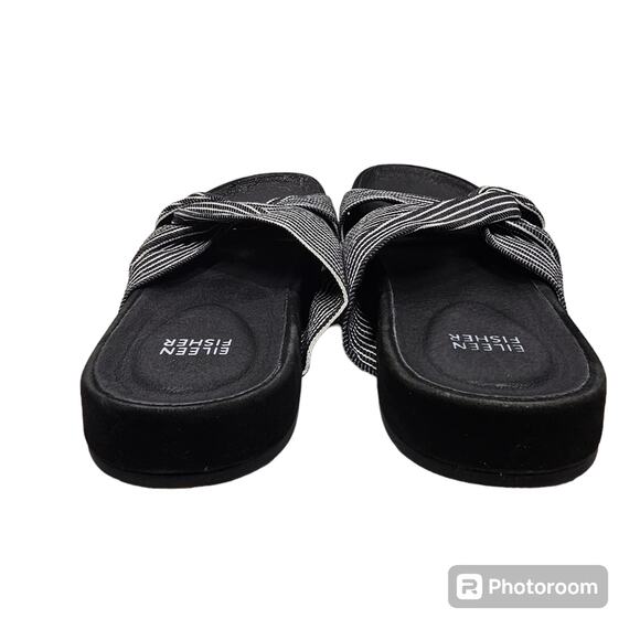 Eileen Fisher Pal Black Stripe Canvas Slides Size 10 - Picture 8 of 10